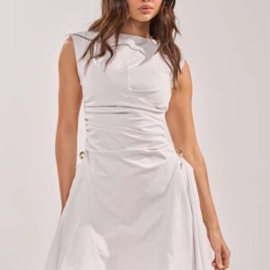 Women's Sleeveless Ruched Mini Dress – White