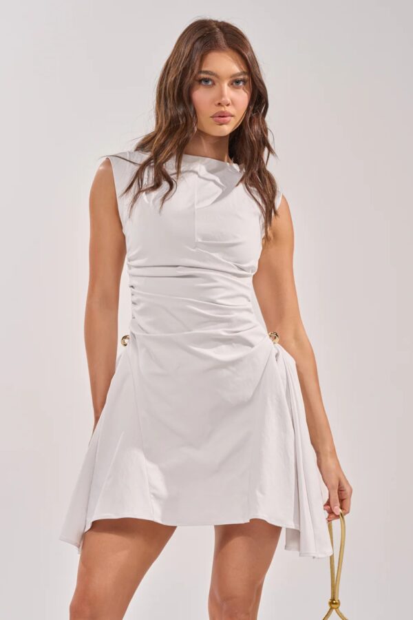 Women's Sleeveless Ruched Mini Dress – White