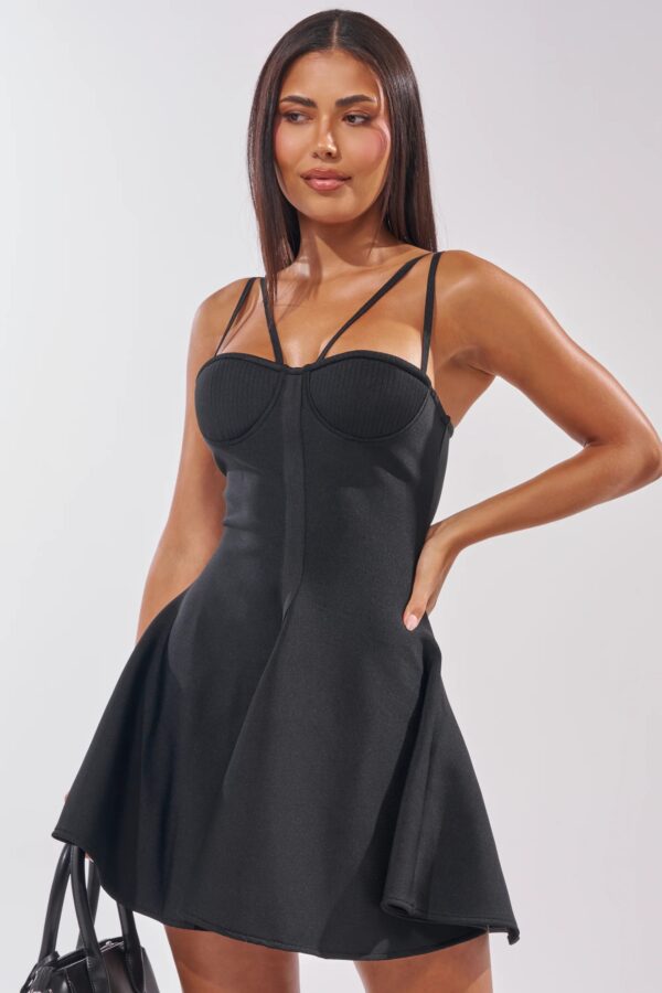 Women's Strappy Fit & Flare Mini Dress – Black