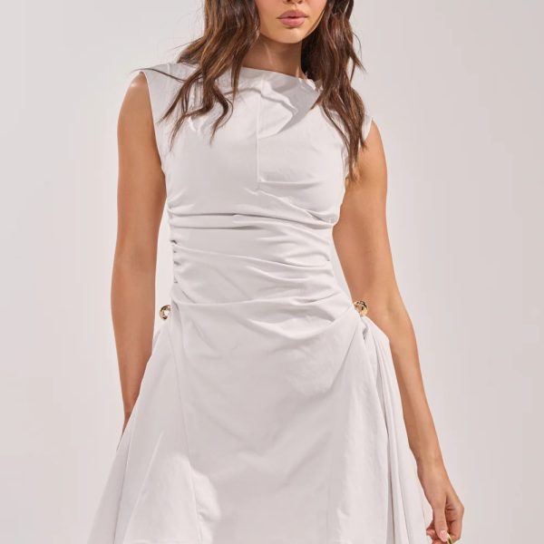 Women's Sleeveless Ruched Mini Dress – White (5)
